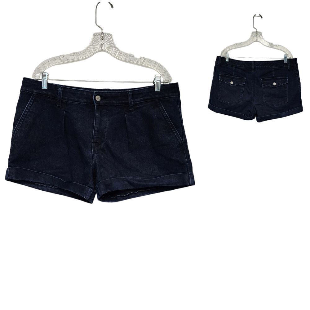 Gap 1969  Jean‎ Shorts Pleated Cuffed Dark Stretch Size  34/14r
